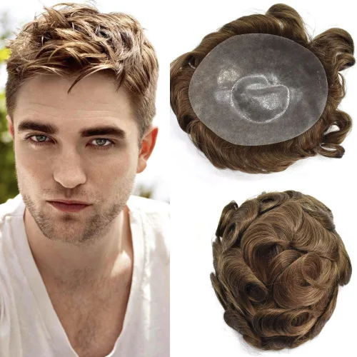 Vista 18 de Toupee para hombres Sistema de reemplazo de cabello humano PU piel fina V-looped Hair Piece Nature Hair System para hombre Toupee 6X8#1B Off Black