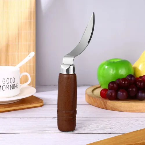 Vista 3 de UPKOCH - Removedor de carne de coco con mango de madera, rascador de acero inoxidable para cocina y hogar, 9.1 x 1.2 in, color marrón oscuro