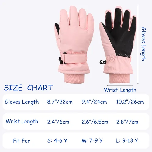 Vista 6 de Guantes de esquí de invierno para niños y niñas, guantes de nieve impermeables para clima frío, guantes de esquí y snowboard con forro polar
