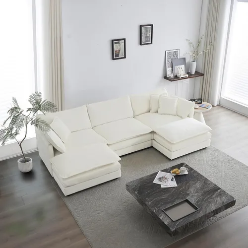 Vista 4 de Sofá modular en forma de U con reposapiés reversible, sofá modular de 5 plazas, sofá esquinero convertible con 2 otomanas, moderno sofá minimalista