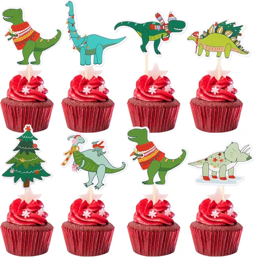 Vista 27 de Paquete de 24 Adornos Navideños Oh Baby para Cupcakes con Sombrero de Navidad con Purpurina, Palillos de Comida para Baby Shower para Niños y Niñas