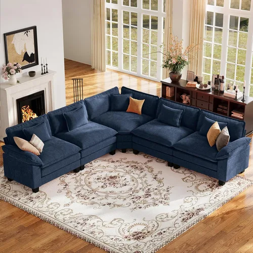 Vista 81 de Sofá modular de gran tamaño de 154 pulgadas, cómodo sofá en forma de U con 3 otomanas móviles, sofá moderno de felpilla de 7 plazas para sala