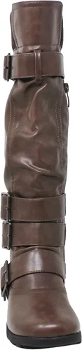 Vista 4 de Generación Y - Botas altas de media pantorrilla con detalle de calentador acanalado, hebillas y suela de goma, para mujer