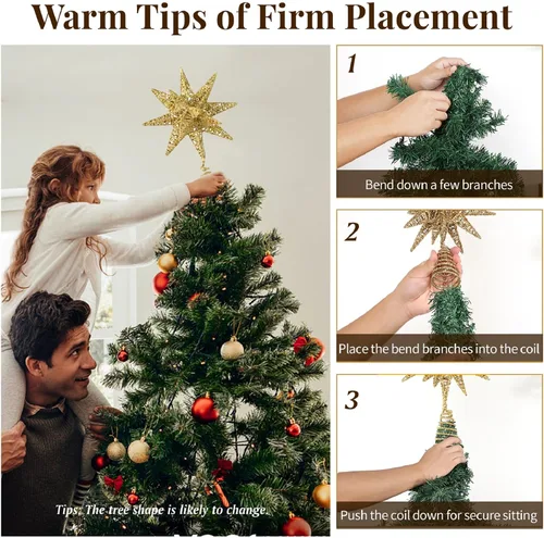 Vista 6 de Lewondr Decoración para árbol de Navidad, decoración de árbol de Navidad con forma de estrella en 3D con diseño de explosión de estrellas, control