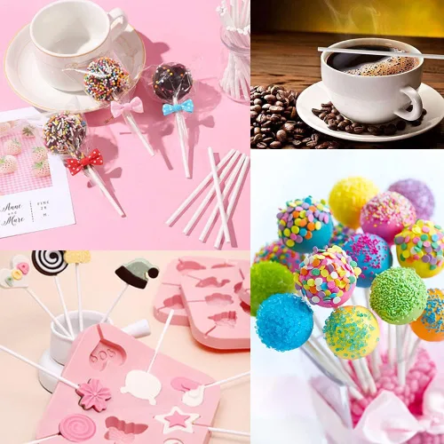 Vista 5 de 500 palitos blancos de piruleta de 4 pulgadas, palitos de papel para derretir dulces, postres, paletas de pastel, chocolate y galletas