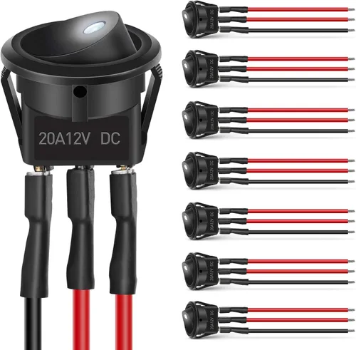 Vista 20 de Nilight Interruptor de botón de 0.472 in, 5 unidades con arnés precableado de acero inoxidable de 12 V 24 V, bloqueo automático, interruptores 5