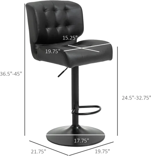 Vista 2 de HOMCOM Juego de 2 taburetes de bar de altura de mostrador con asiento ajustable, color negro