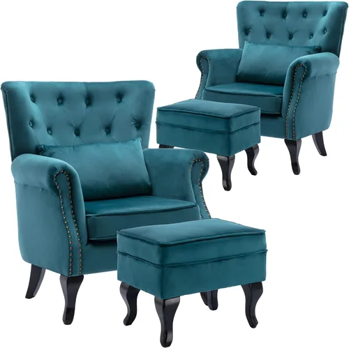 Vista 10 de chairus Silla de Acento Moderna de Mediados de Siglo con Otomana, Cómoda Silla Individual de Sofá de Lino con Botones Capitoné Sillón Orejero