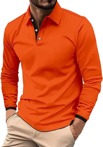 Vista 13 de Camisas polo de manga larga con estampado a rayas para hombre, camiseta de golf para exteriores, cuello en V, camiseta clásica de negocios