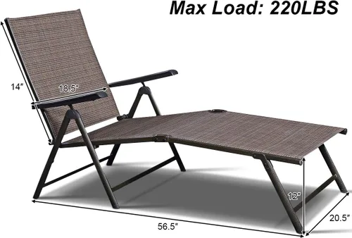 Vista 2 de COSTWAY Tumbona ajustable para piscina, sillón reclinable textileno, muebles de patio al aire libre