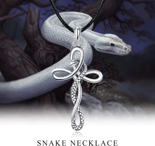 Vista 6 de TANGPOET - Collar de serpiente de plata de ley con colgante de Ankhmal de ojo joyería de protección regalo de Navidad para mujeres y hombres y ella