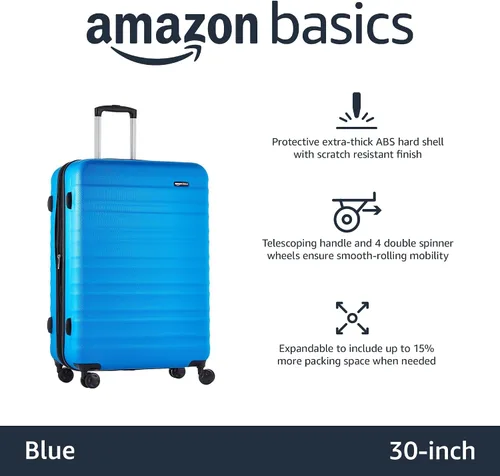 Vista 2 de Tienda Basics Maleta rígida giratoria, equipaje de mano expandible con ruedas, Azulclaro, Spinner