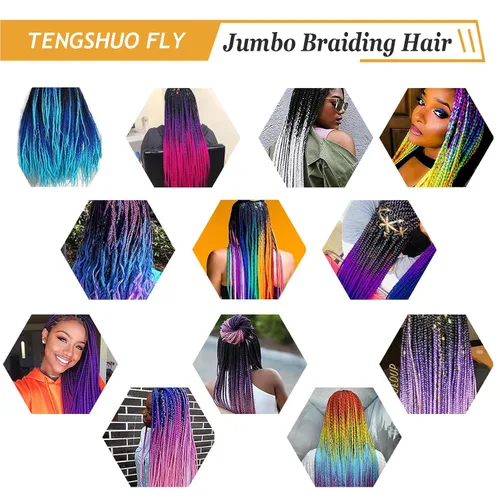 Vista 6 de 3 paquetes de extensiones de cabello sintético para trenzar de color negro a azul, tamaño jumbo ombré, de 24 pulgadas o trenzas de ganchillo