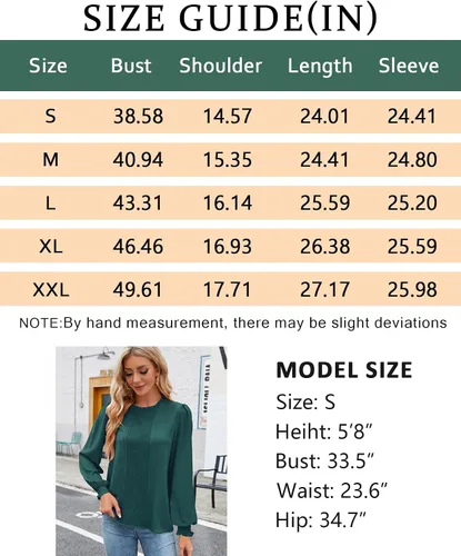 Vista 6 de Aifer Blusas de manga larga abombada con cuello alto falso y volantes para mujer, camisas de trabajo plisadas al frente, camisas de trabajo casuales