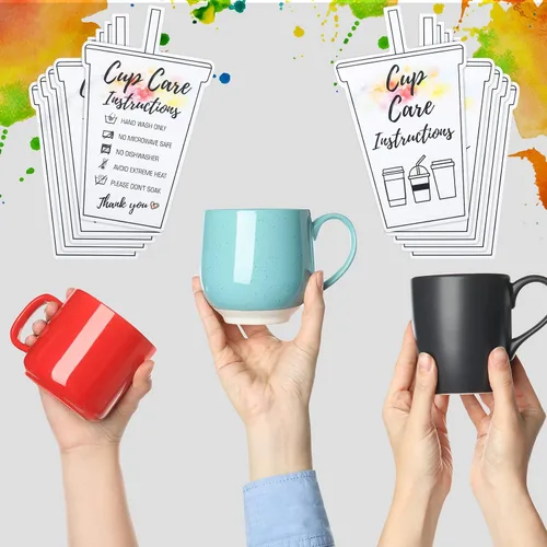 Vista 4 de Sureio 200 Piezas Tarjetas para Vasos Tumbler, Tarjetas de Instrucciones de Cuidado de Tazas, Tarjetas de Cuidado de Vasos, Inserto de Taza