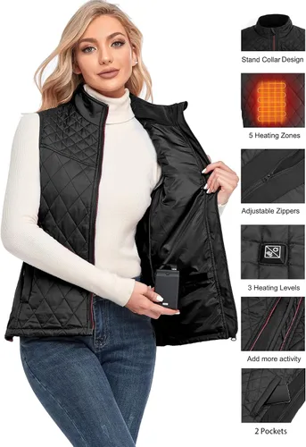Vista 2 de PETREL Chaleco térmico para mujer con batería, abrigo térmico eléctrico recargable