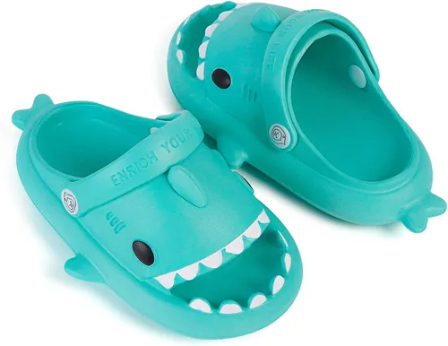 Vista 5 de Sandalias de tiburón para niños y niñas, pantuflas de ducha con forma de nube, bonitas sandalias de punta abierta con dibujos animados, suela