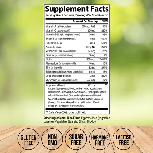 Vista 3 de Vision Plus Suplementos completos para los ojos para adultos – Vitaminas oculares para personas mayores con luteína, arándano y zeaxantina