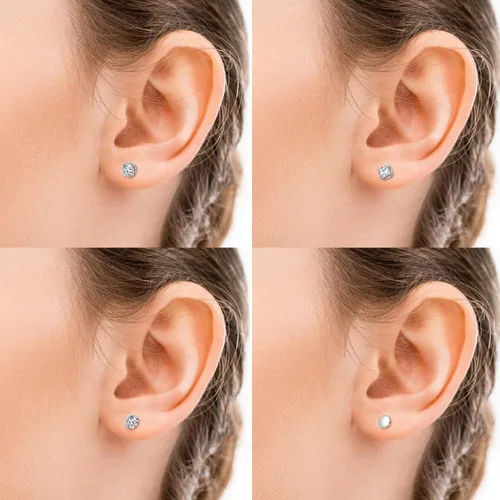 Vista 4 de D.Bella Aretes de tuerca falsos con circonita cúbica para mujeres y hombres, plata