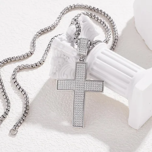 Vista 7 de HOLYCOME Colgante de cruz de moissanita helada para hombres, colgante de crucifijo de diamante de laboratorio para collar, plata de ley 925, joyería