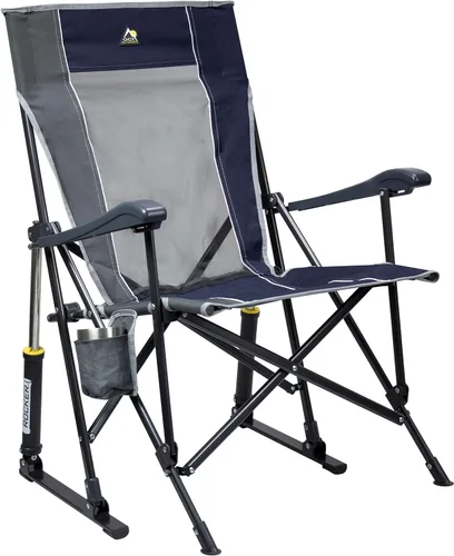 Vista 13 de GCI Outdoor Comfort Pro Mecedora para Acampar Silla mecedora plegable portátil con reposabrazos duraderos y portavasos — Rosado