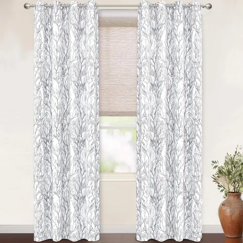 Vista 22 de DriftAway Cortinas opacas con diseño de ramas de árbol, doble capa, 84 pulgadas de largo, para dormitorio, estampado clásico, aislamiento térmico