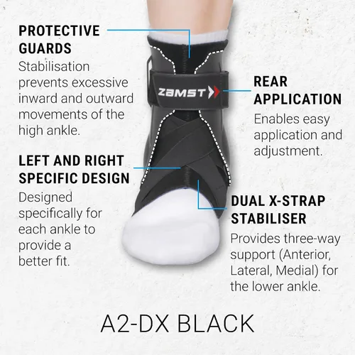 Vista 3 de Zamst A2-DX Tobillera Negra para Deportes - Soporte Deportivo Transpirable para Tobillo para Hombres y Mujeres con Estabilizadores de Protección