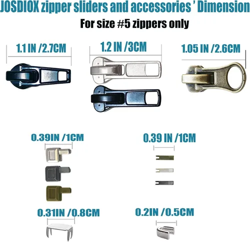 Vista 3 de Kit de reparación de cierre 39 piezas, deslizadores #5 con tirador, caja de retenedor de cierres metálicos, 6 juegos de pin de inserción, reemplazo