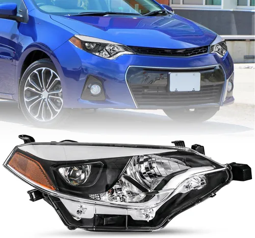Vista 12 de SOCKIR - Conjunto de faros delanteros para Toyota Corolla 2014 2015 2016 Carcasa negra con reflector ámbar