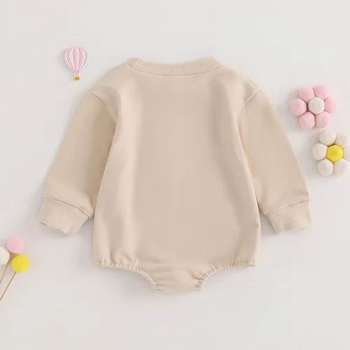 Vista 4 de Ropa de Pascua para bebé recién nacida, con bordado de conejo, sudadera con burbujas, traje de bebé niña
