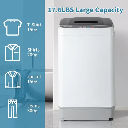 Vista 3 de Winado Lavadora completamente automática, lavadora portátil de carga superior de 17.6 libras con bomba de drenaje, 10 programas de lavado, 8 niveles