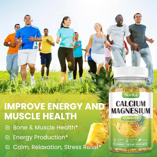 Vista 5 de Gomitas de calcio y magnesio y zinc, proporción 2:1 de calcio y magnesio con vitamina D3, K2, B6, B12 para fuerza ósea, función muscular y salud