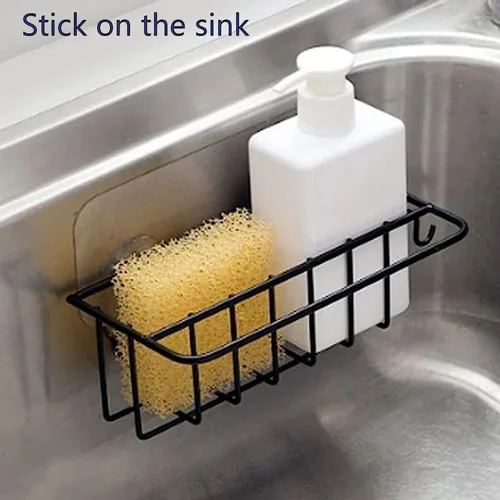 Vista 6 de Multifunctional 3-in-1 Self Adhesive Sponge Holder for Kitchen Sink Caddy and Organizer Rack Storage Shelves Accessories No Drilling Place for