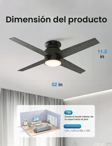 Vista 6 de [Usado] warmiplanet Ventiladores de techo de montaje empotrado con luces y control remoto, 52 pulgadas, níquel cepillado, 4 aspas, paquete de 2