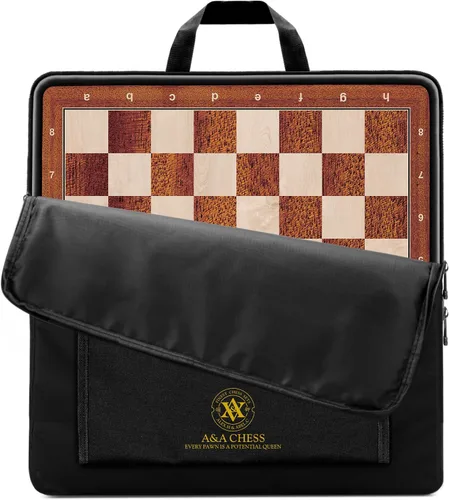 Vista 9 de A&A Tablero de ajedrez profesional de madera de 17.25 pulgadas con bolsa de almacenamiento, madera de ébano e incrustaciones de arce, cuadrados