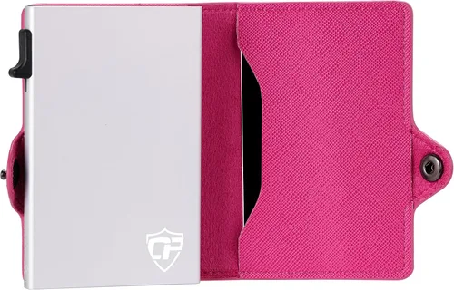 Vista 9 de Conceal Plus - Cartera Card Blocr para mujer, bloqueo RFID, delgada, minimalista, tarjetero, saffiano, poliuretano, rosa