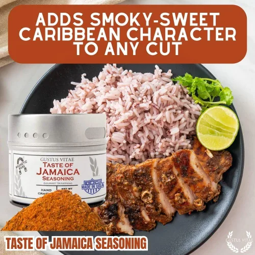 Vista 7 de Taste of Jamaica Jerk Seasoning & Spice Blend – Auténtica mezcla gourmet artesanal – Sin OGM – Fabricado en pequeños lotes – Todo natural – Lata