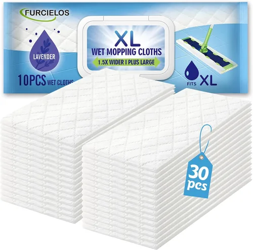 Vista 10 de 20 paños de limpieza húmedos XL resistentes compatibles con Swiffer Sweeper XL Mop, almohadillas húmedas desechables tamaño XL para limpieza