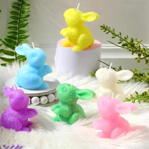Vista 4 de MTLEE 6 piezas de velas de Pascua con forma de conejito, velas aromáticas de soja, velas de té primaverales hechas a mano, regalo de Pascua