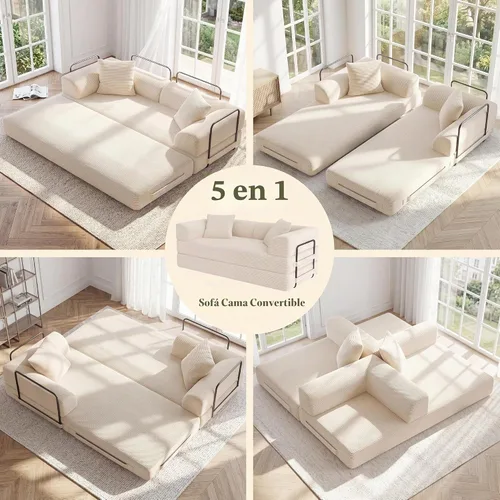 Vista 3 de Sofá cama convertible Cloud sin huesos, sofá de piso de 177,8 cm, 4 en 1, plegable, acomodado, sofá de 2 plazas, sofá cama de espuma de alta