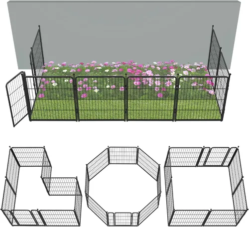 Vista 21 de FXW Valla de jardín al aire libre para el patio, 17 pulgadas de alto x 29.3 pies de largo, barrera de metal resistente para animales, para perros