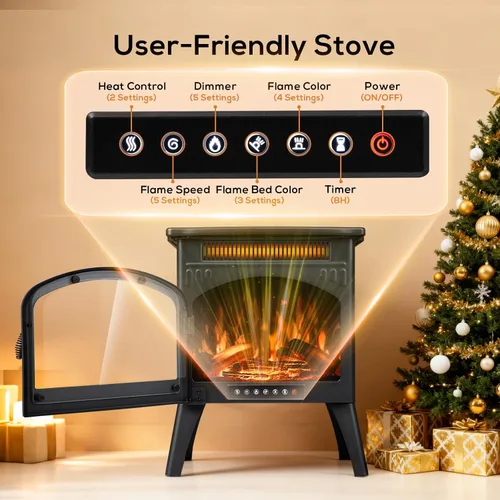 Vista 7 de ZAFRO Chimenea eléctrica independiente de 21 pulgadas con control remoto, calentador de espacio de chimenea con color de llama ajustable y brillo