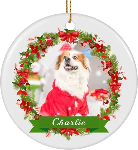 Vista 40 de Paquete de 4 adornos de Navidad personalizados 2025 de cerámica personalizada con foto y texto para decoración de árbol de Navidad, primera Navidad