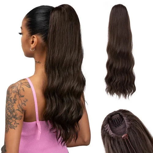 Vista 14 de Extensiones de cabello rizado con cordón para mujeres negras, 16 pulgadas de largo, sintético, afro, esponjoso, en capas, extensión de cola