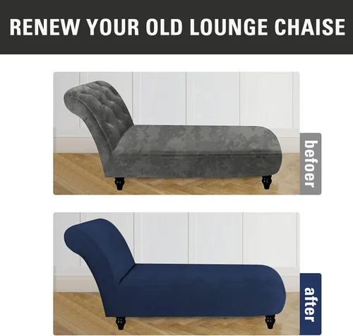 Vista 5 de Funda para tumbona sin brazos, fundas elásticas para tumbonas para sala de estar, funda de chaise lounge sin brazos, fundas de interior para Azul
