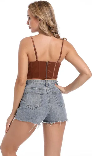Vista 8 de Wiltilky Sujetador sexy para el pecho, corsé corto, top de moda con tirantes delgados, camiseta sin mangas para mujer