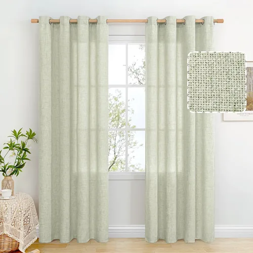 Vista 92 de BGment Cortinas de Lino Beige de 63 Pulgadas de Largo 2 Paneles - Tratamientos para Ventanas con Textura de Arpillera Filtrantes de Luz Cortinas