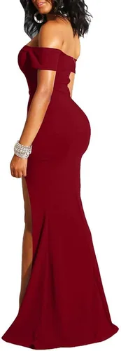 Vista 2 de YMDUCH Vestido de noche formal largo con hombros descubiertos para mujer