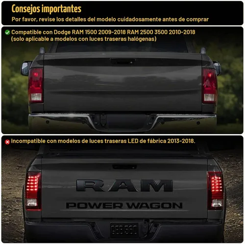 Vista 7 de Luces traseras LED para Dodge RAM 1500 2009-2018/2500 3500 Luz trasera LED