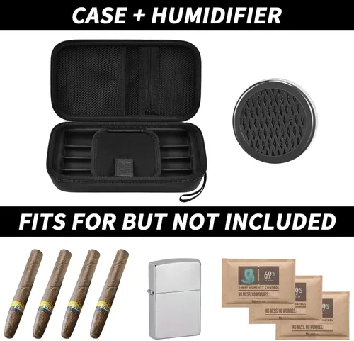 Vista 2 de Estuche para puros, caja de 4 dedos para humidores, con humidificador. Soporte de viaje para cortador de puros, encendedor, juego de paquetes